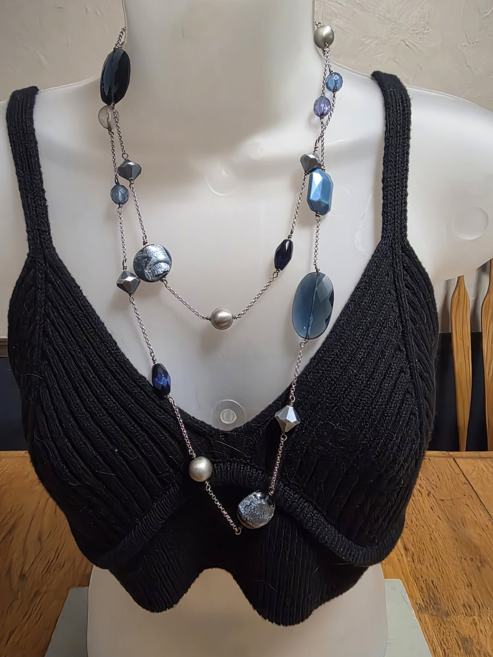 Lia Sophia Blue and Silver Multi-Bead Long Necklace